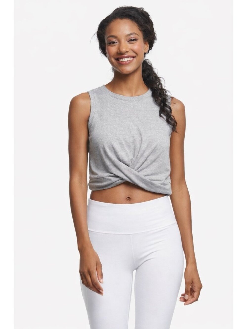 Free People Movement D.Beige XS Ruched Twist Front Crop Tank Top Casual Sporty